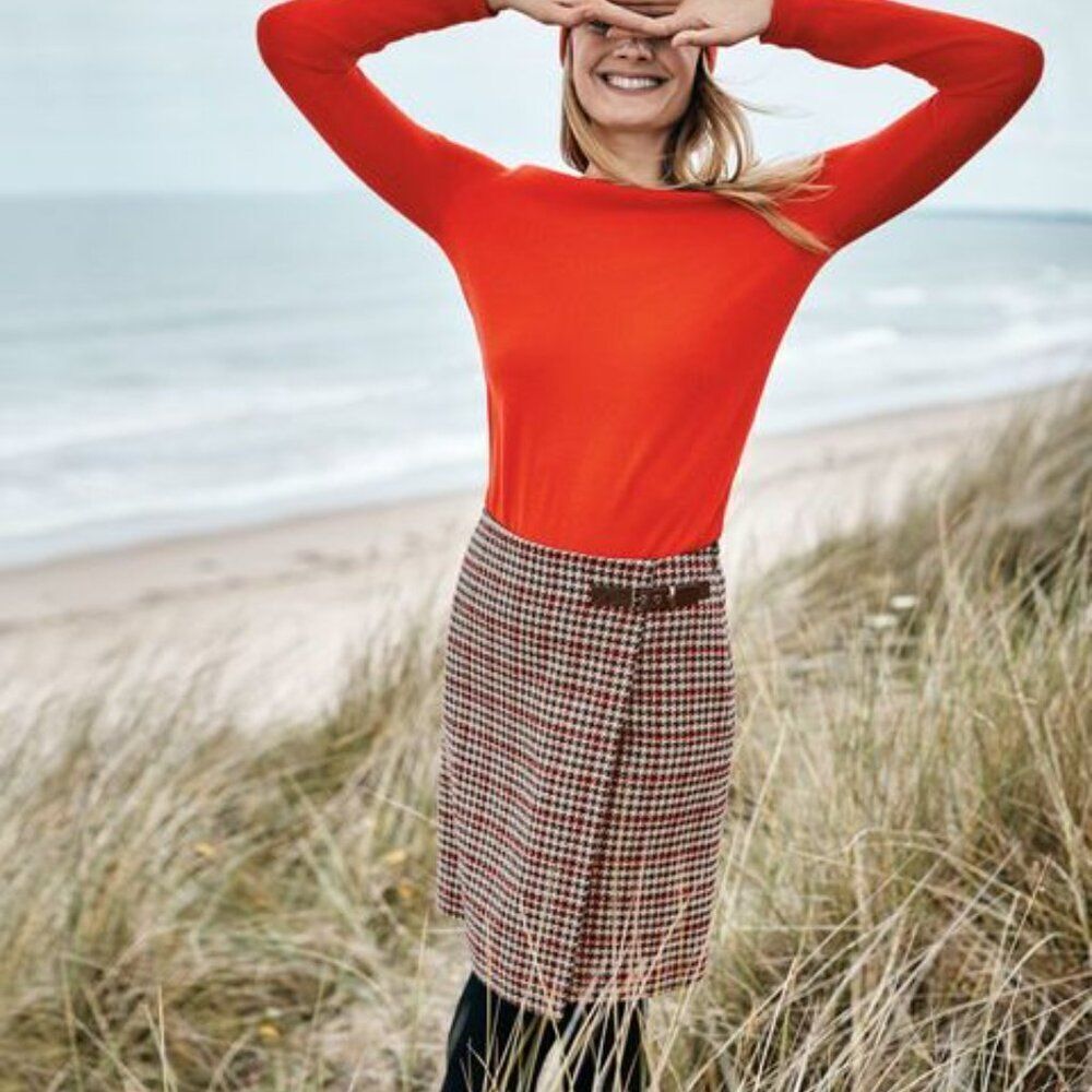 Boden Faye British Tweed 100% Wool Houndstooth Buckle Detail A-Line Kilt Skirt 2